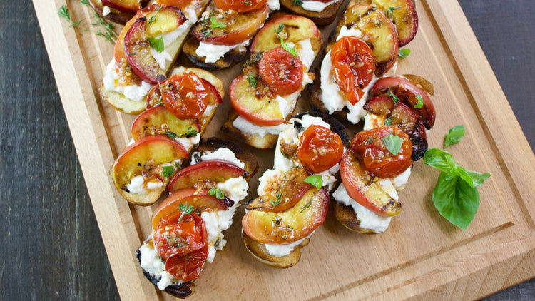 BBQ Peach Burrata Pretzel Bruschetta