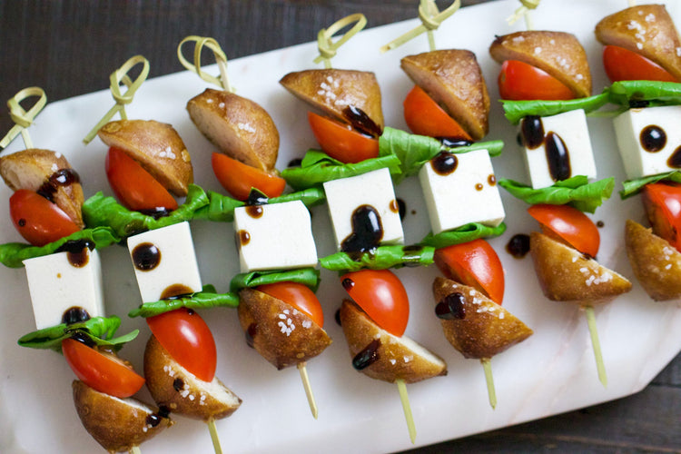 Gluten-Free Soft Pretzel Caprese Skewers