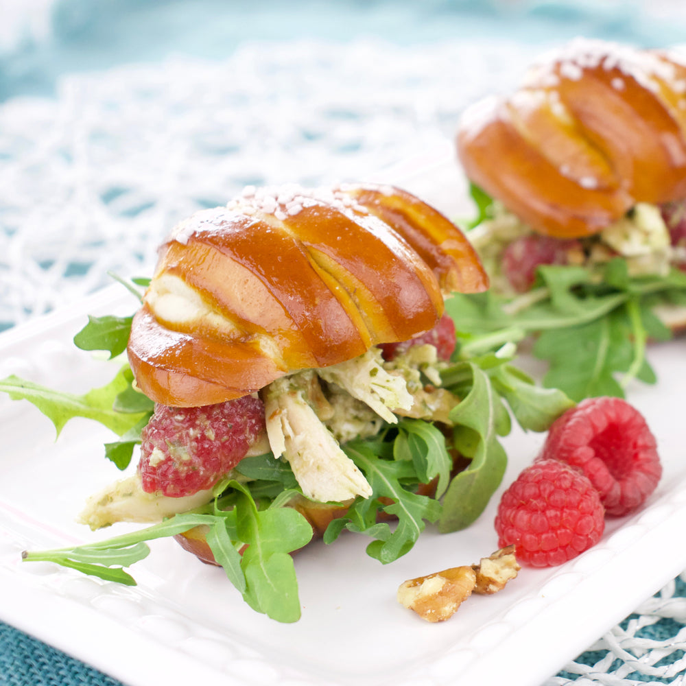 Green Goddess Chicken Salad on a Pretzel Roll