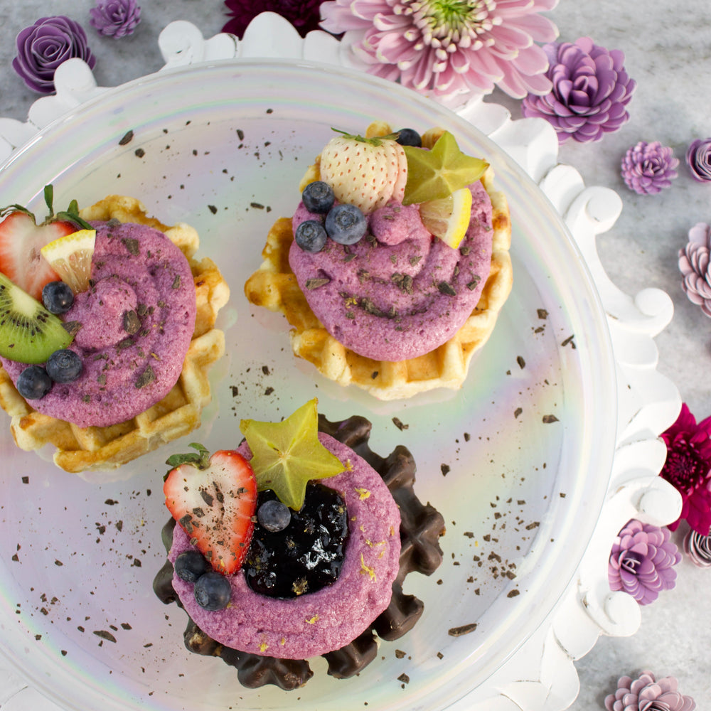 Blueberry Buttercream Liège Belgian Waffle Tarts