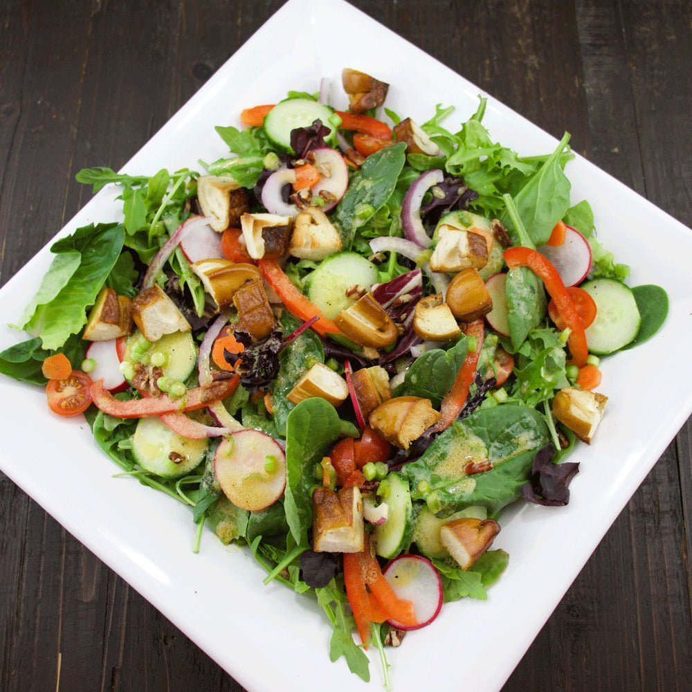 Maui Onion Mustard Salad with Pretzel Bite Croutons