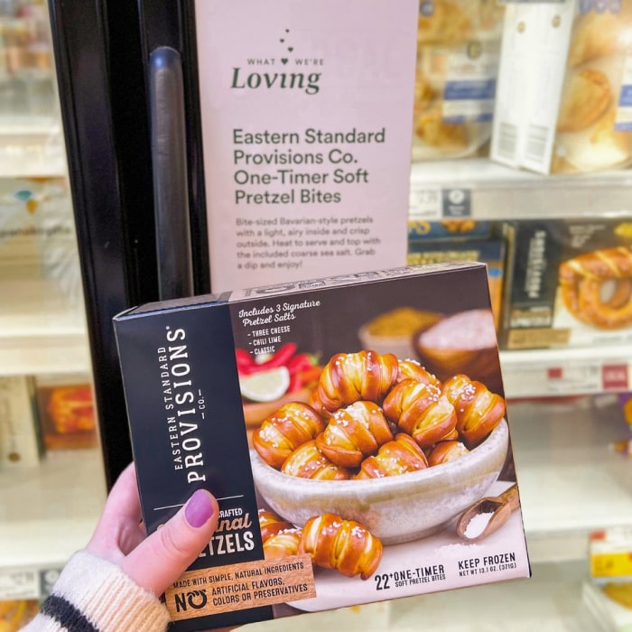 Box of pretzels in front of store